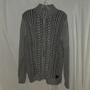 Tahari Gray Cable Knit Full-Zip Sweater